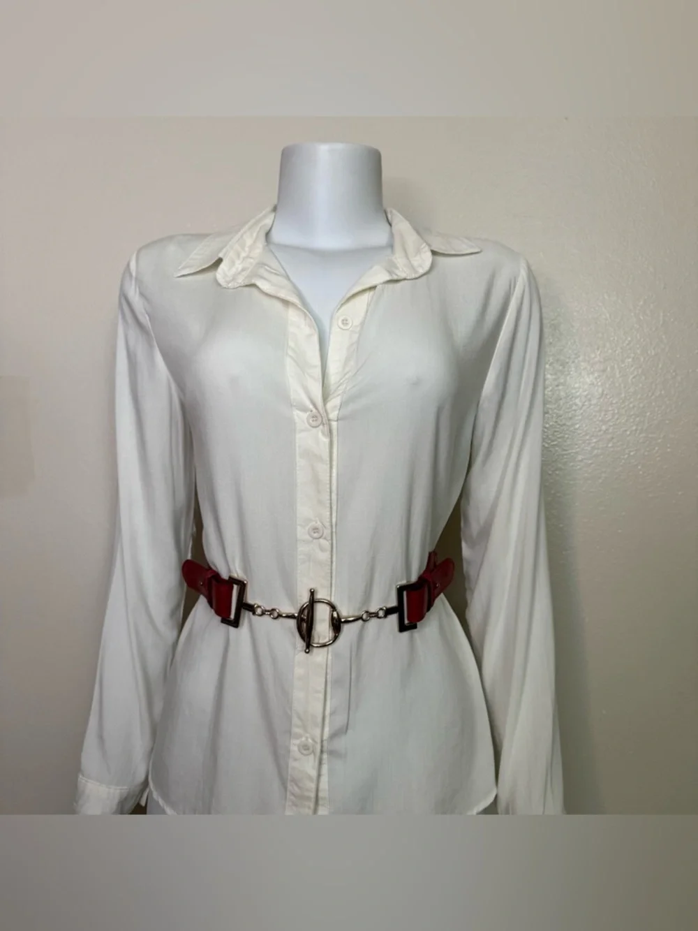 Burgundy braided PU leather elastic waistband skinny belt with gold tone buckle